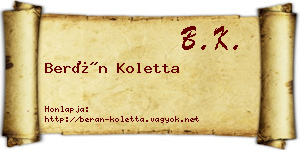 Berán Koletta névjegykártya